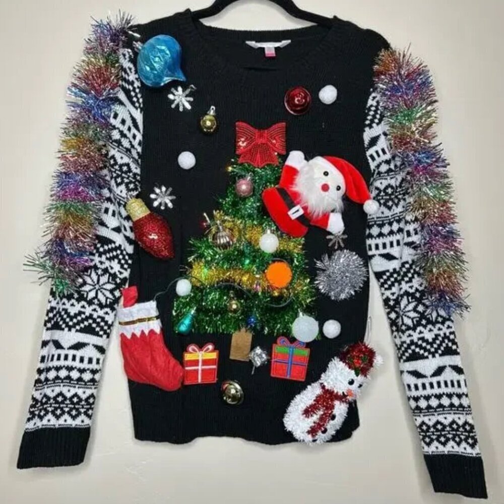 Ugly Christmas Sweater Tree LIGHTS UP Tacky Tinsel Xmas Party Winner Size MEDIUM